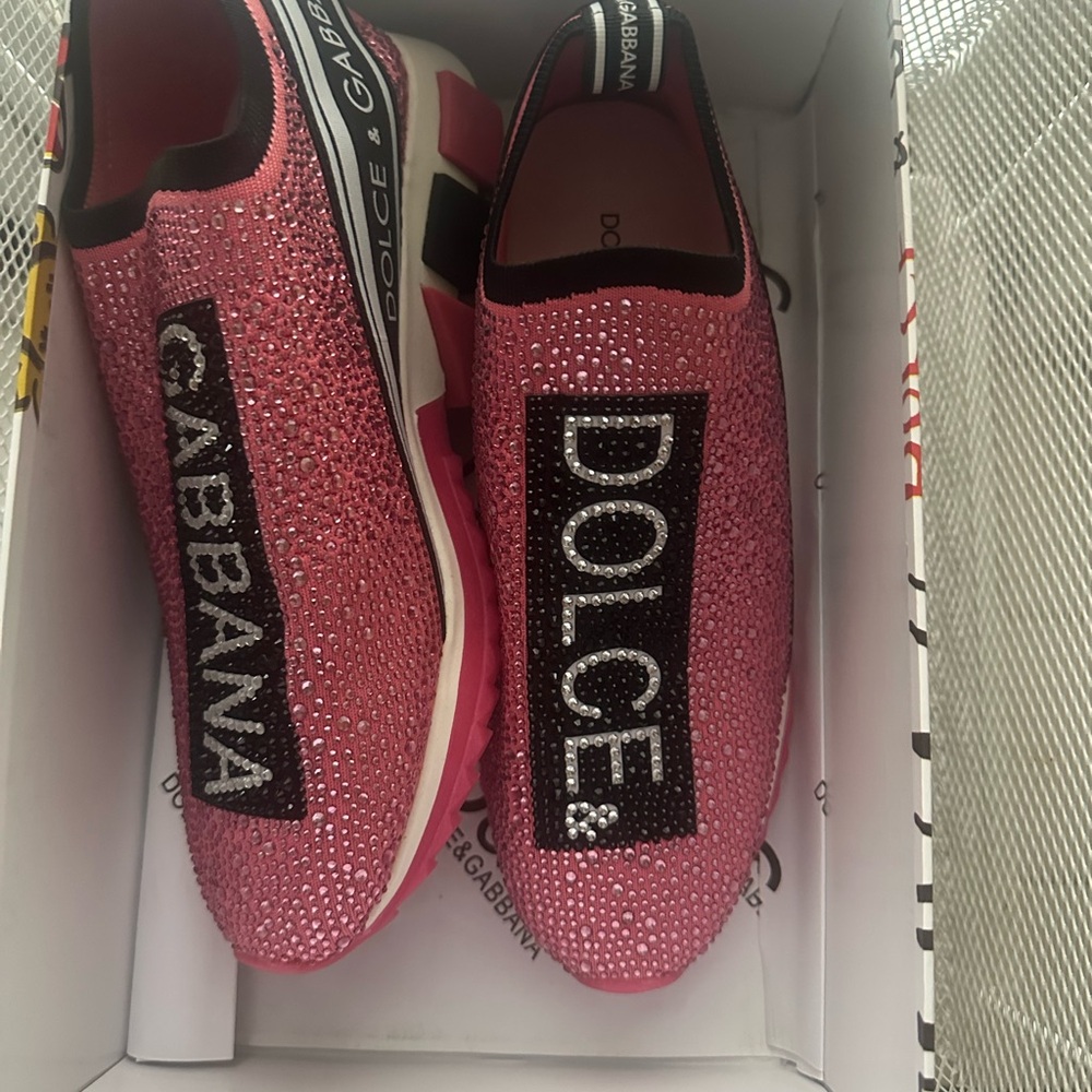 Dolce and Gabbana Pink Sparkling Rhinestone Slip - On Sneakers size 8 / Eu 38